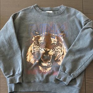 Annie Bing Gray Crewneck Sweater with Tiger Graphic - size S/P